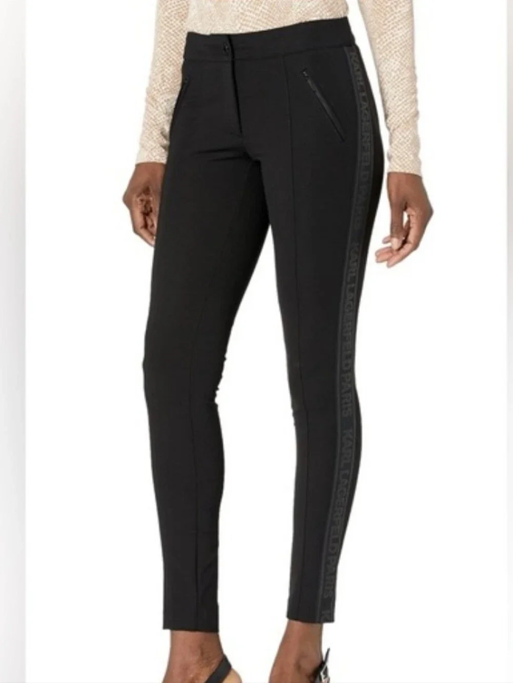 Karl Lagerfeld Paris Logo Taping Cool Compression Pant In Black Size 14